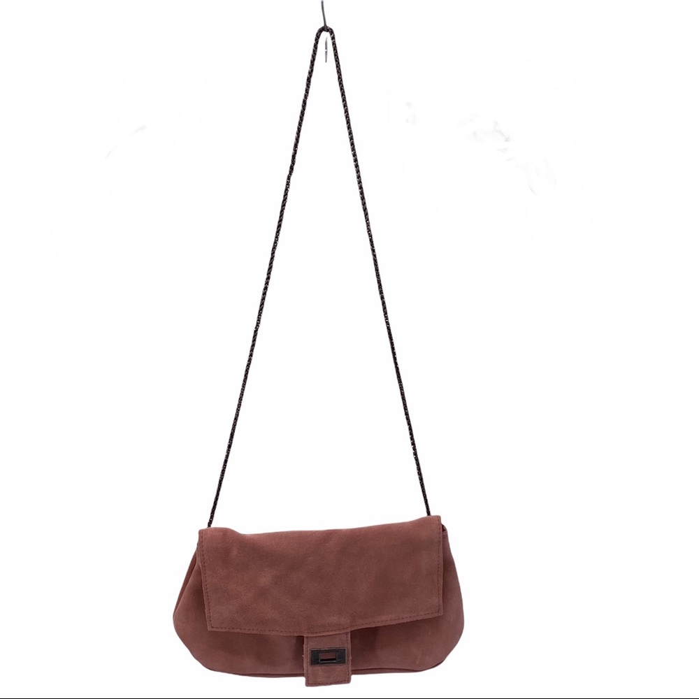 FREE PEOPLE ROSE/PINK SUEDE SMALL SHOULDER BAG.